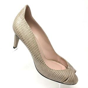 Stuart Weitzman Showupritz Heel Womens Size 9 M Lizard Snake Peep Toe Pump